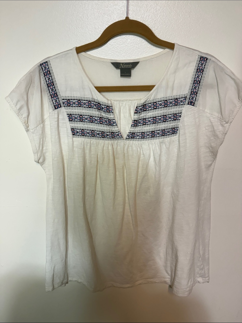 Natural Reflections White Embroidered Square-Yoke Top